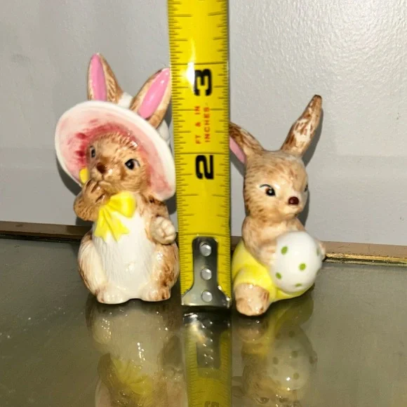 Pair of Vintage Lefton Ceramic Bunny Rabbit Figurines - Picture 7 of 8